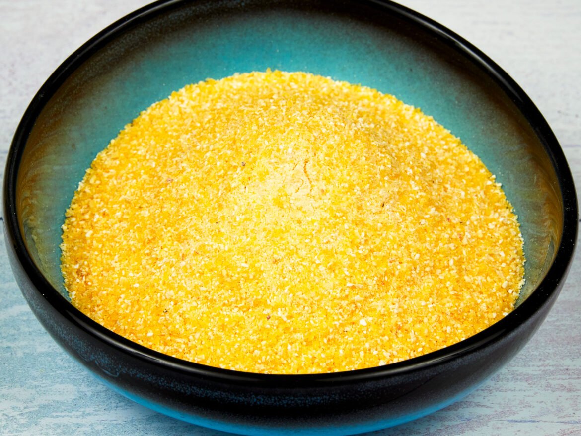 A bowl with polenta flour or coarsely ground corn